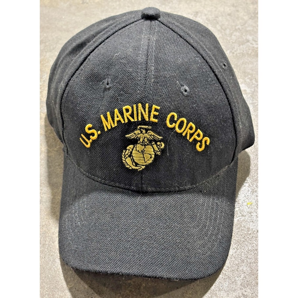 Broner U.S. Marine Corps Black Strapback Cap Military USMC Hat USA